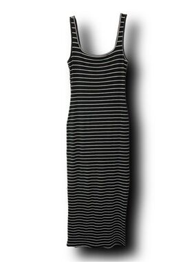 Haley and June Bodycon Black & White Striped Maxi Tank Dress